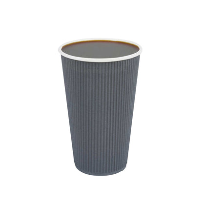 Restpresso 16 oz Gray Paper Coffee Cup - Ripple Wall - 3 1/2" x 3 1/2" x 5 1/2" - 25 count box