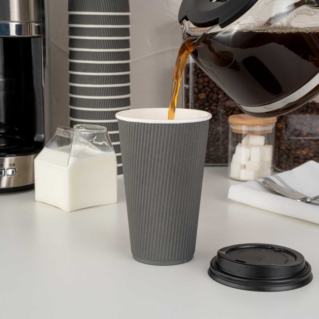 Restpresso 16 oz Gray Paper Coffee Cup - Ripple Wall - 3 1/2" x 3 1/2" x 5 1/2" - 25 count box