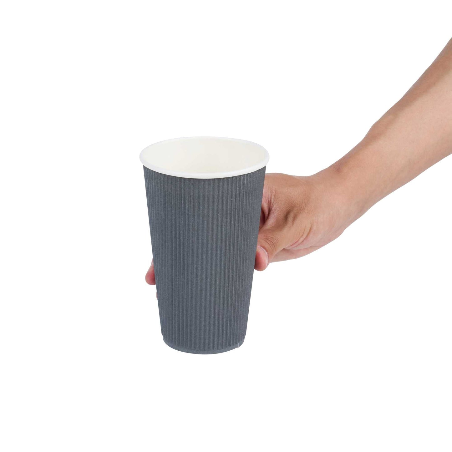 Restpresso 16 oz Gray Paper Coffee Cup - Ripple Wall - 3 1/2" x 3 1/2" x 5 1/2" - 25 count box