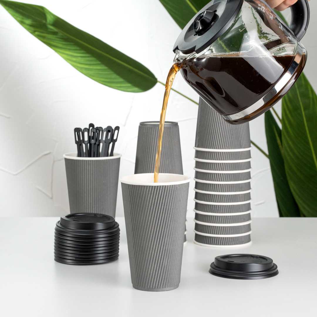 Restpresso 16 oz Gray Paper Coffee Cup - Ripple Wall - 3 1/2" x 3 1/2" x 5 1/2" - 25 count box