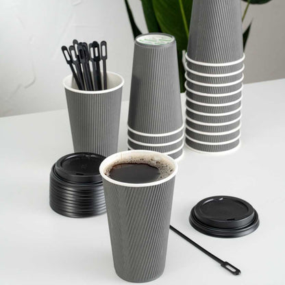 Restpresso 16 oz Gray Paper Coffee Cup - Ripple Wall - 3 1/2" x 3 1/2" x 5 1/2" - 500 count box