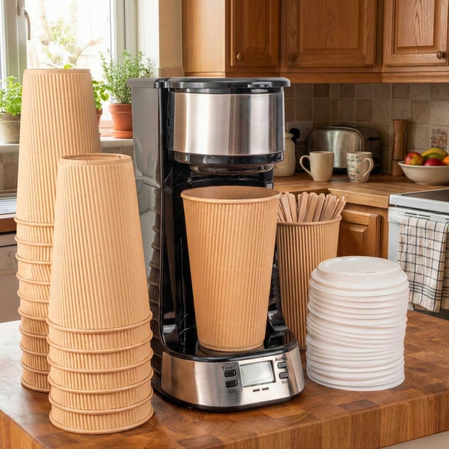 Restpresso 16 oz Kraft Paper Coffee Cup - Ripple Wall - 3 1/2" x 3 1/2" x 5 1/2" - 25 count box