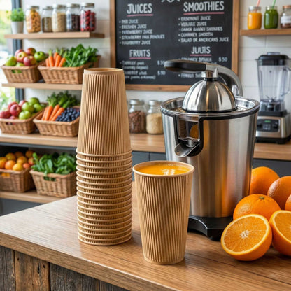 Restpresso 16 oz Kraft Paper Coffee Cup - Ripple Wall - 3 1/2" x 3 1/2" x 5 1/2" - 500 count box