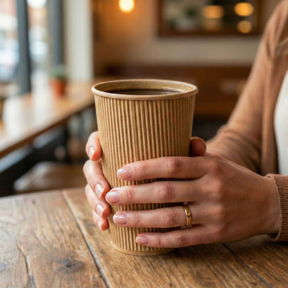 Restpresso 16 oz Kraft Paper Coffee Cup - Ripple Wall - 3 1/2" x 3 1/2" x 5 1/2" - 500 count box