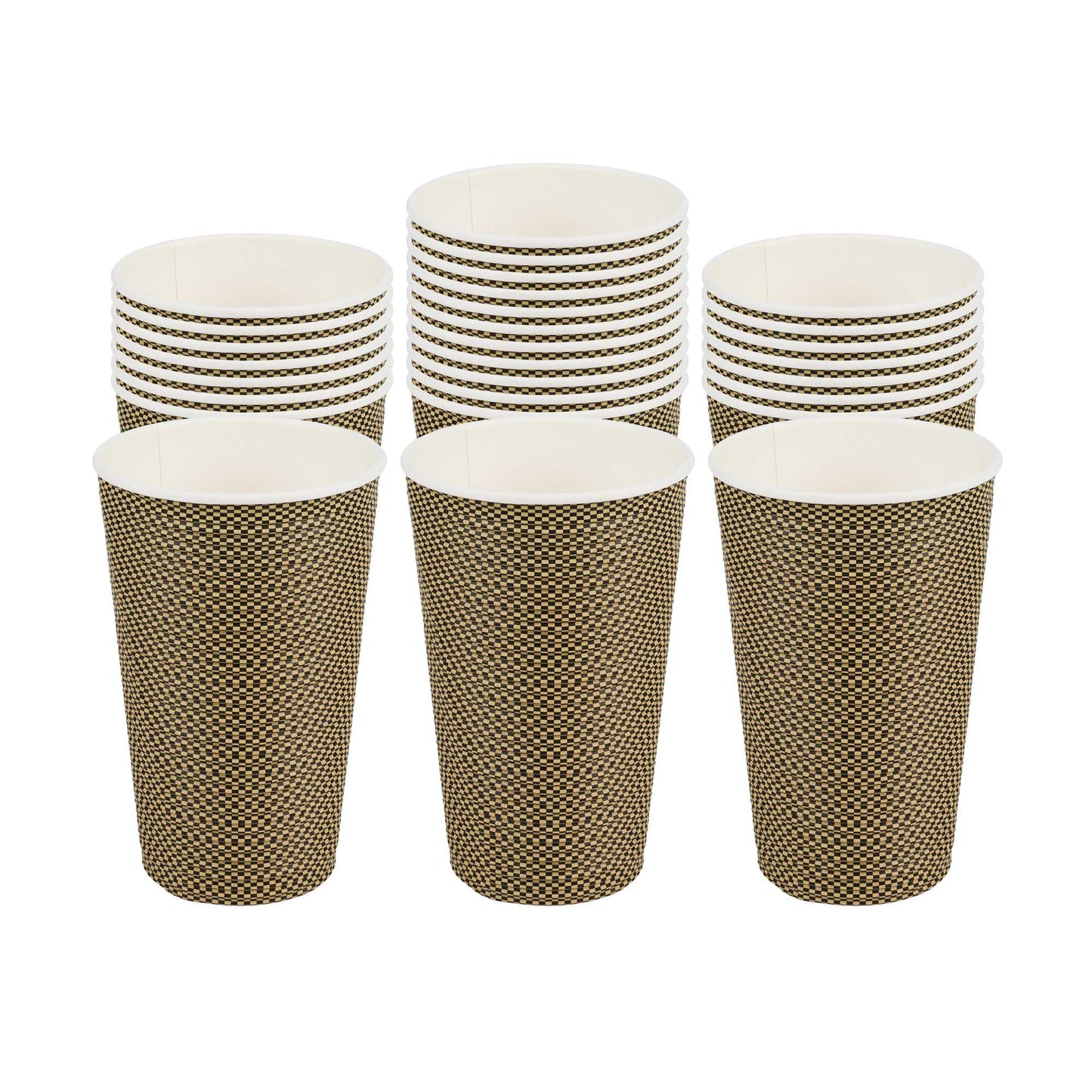 Restpresso 16 oz Mocha Pin Check Paper Coffee Cup - Spiral Wall - 3 1/2" x 3 1/2" x 5 1/2" - 500 count box