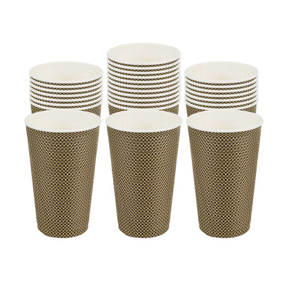 Restpresso 16 oz Mocha Pin Check Paper Coffee Cup - Spiral Wall - 3 1/2" x 3 1/2" x 5 1/2" - 25 count box