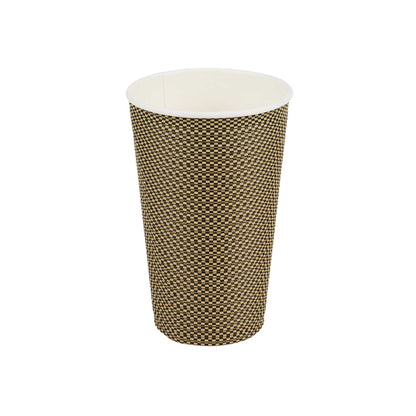 Restpresso 16 oz Mocha Pin Check Paper Coffee Cup - Spiral Wall - 3 1/2" x 3 1/2" x 5 1/2" - 25 count box