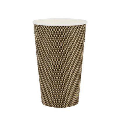 Restpresso 16 oz Mocha Pin Check Paper Coffee Cup - Spiral Wall - 3 1/2" x 3 1/2" x 5 1/2" - 25 count box