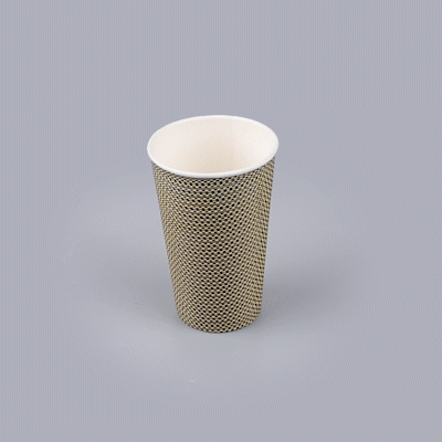 Restpresso 16 oz Mocha Pin Check Paper Coffee Cup - Spiral Wall - 3 1/2" x 3 1/2" x 5 1/2" - 500 count box