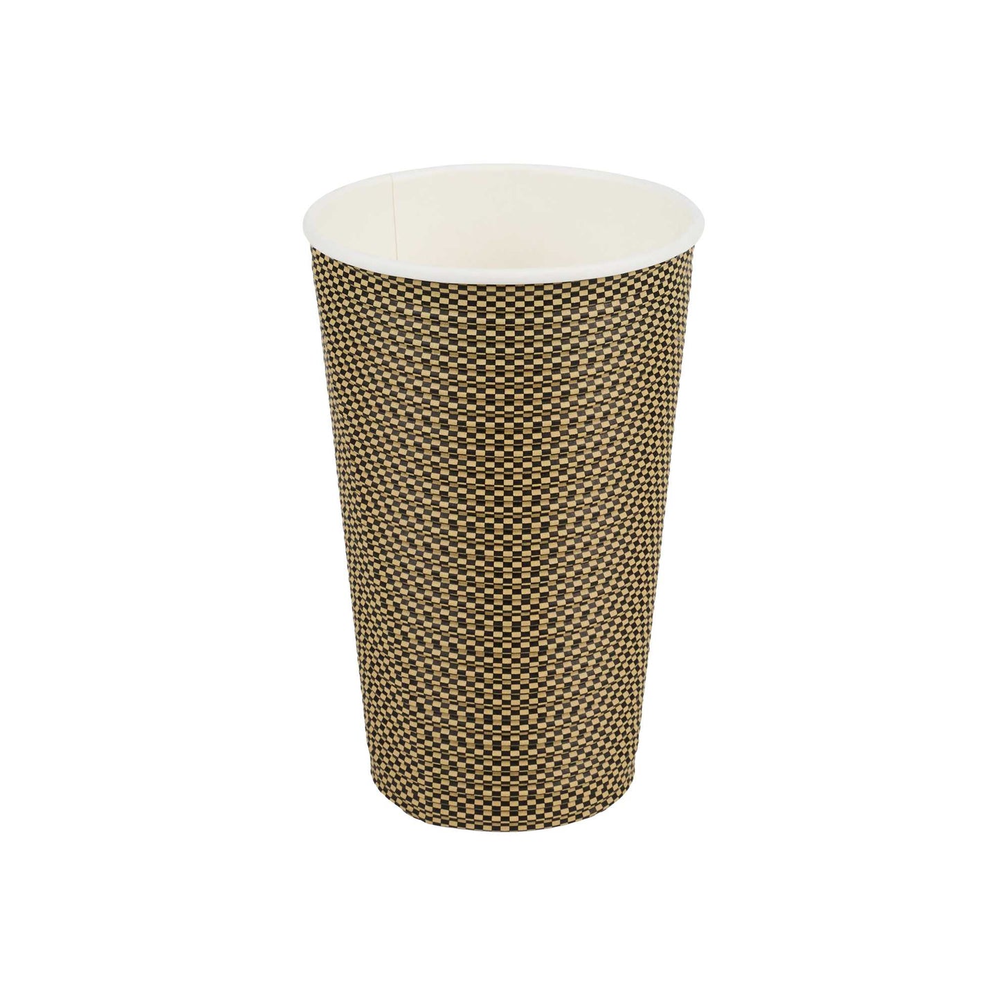 Restpresso 16 oz Mocha Pin Check Paper Coffee Cup - Spiral Wall - 3 1/2" x 3 1/2" x 5 1/2" - 500 count box