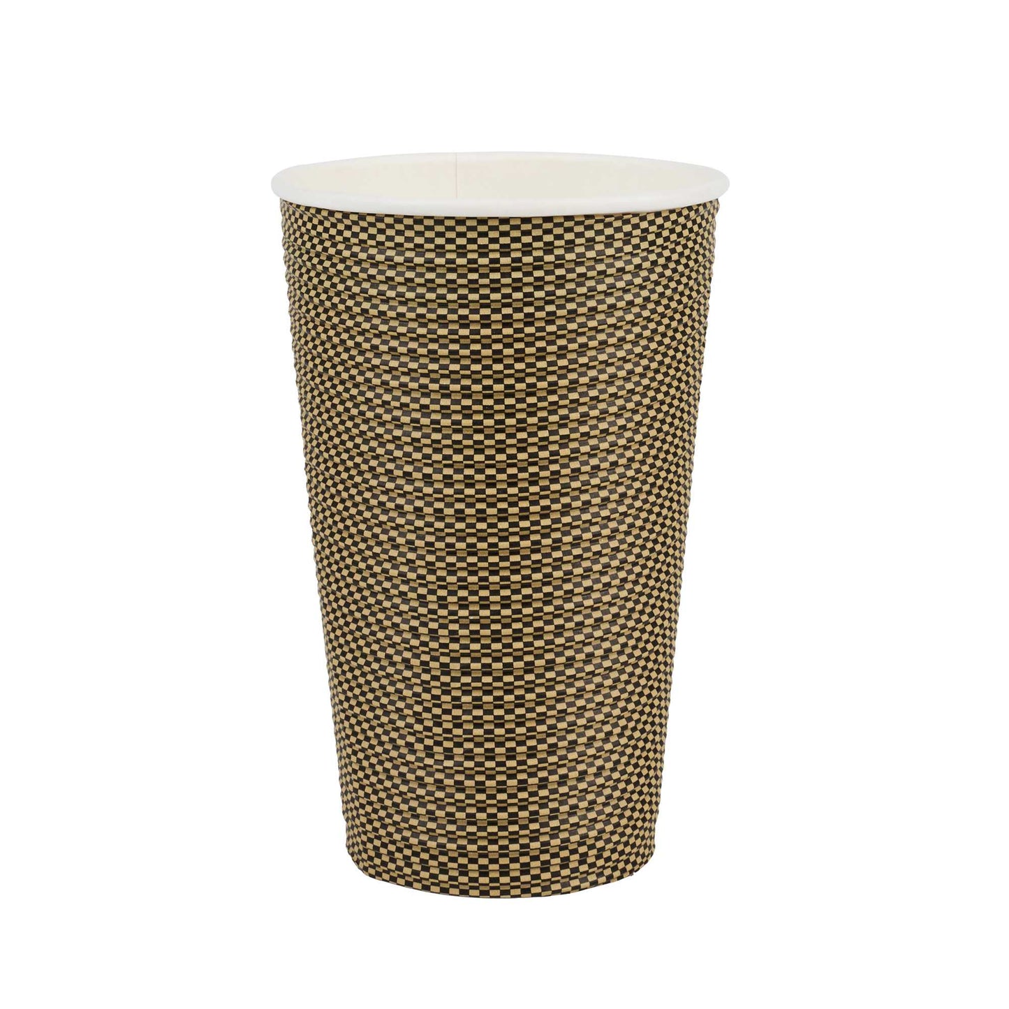 Restpresso 16 oz Mocha Pin Check Paper Coffee Cup - Spiral Wall - 3 1/2" x 3 1/2" x 5 1/2" - 500 count box