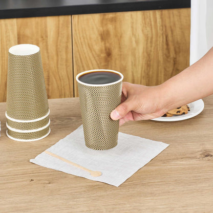 Restpresso 16 oz Mocha Pin Check Paper Coffee Cup - Spiral Wall - 3 1/2" x 3 1/2" x 5 1/2" - 500 count box
