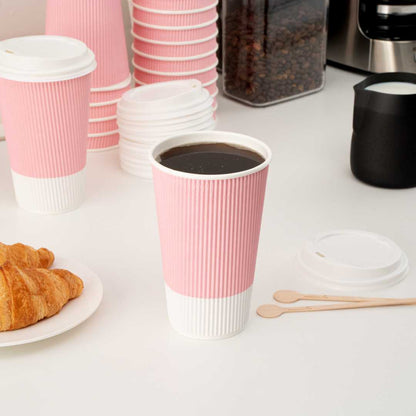 Restpresso 16 oz Light Pink Paper Coffee Cup - Ripple Wall - 3 1/2" x 3 1/2" x 5 1/2" - 25 count box