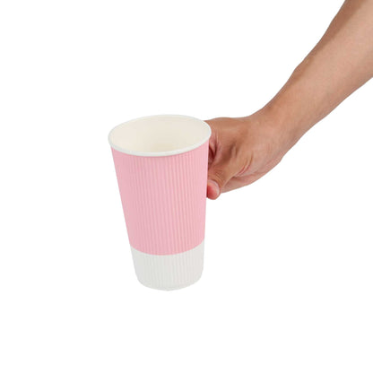 Restpresso 16 oz Light Pink Paper Coffee Cup - Ripple Wall - 3 1/2" x 3 1/2" x 5 1/2" - 25 count box