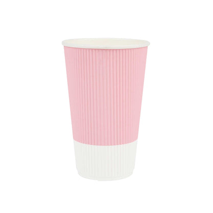 Restpresso 16 oz Light Pink Paper Coffee Cup - Ripple Wall - 3 1/2" x 3 1/2" x 5 1/2" - 25 count box