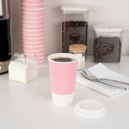 Restpresso 16 oz Light Pink Paper Coffee Cup - Ripple Wall - 3 1/2" x 3 1/2" x 5 1/2" - 500 count box