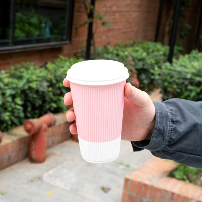 Restpresso 16 oz Light Pink Paper Coffee Cup - Ripple Wall - 3 1/2" x 3 1/2" x 5 1/2" - 500 count box
