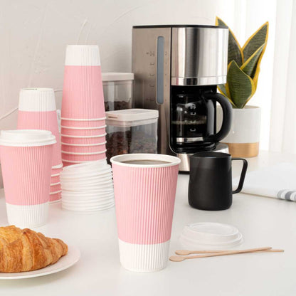 Restpresso 16 oz Light Pink Paper Coffee Cup - Ripple Wall - 3 1/2" x 3 1/2" x 5 1/2" - 500 count box