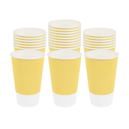 Restpresso 16 oz Light Yellow Paper Coffee Cup - Ripple Wall - 3 1/2" x 3 1/2" x 5 1/2" - 25 count box