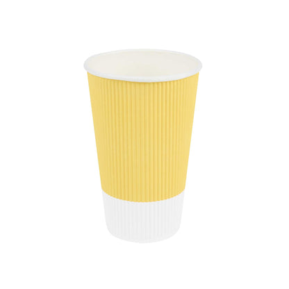 Restpresso 16 oz Light Yellow Paper Coffee Cup - Ripple Wall - 3 1/2" x 3 1/2" x 5 1/2" - 25 count box