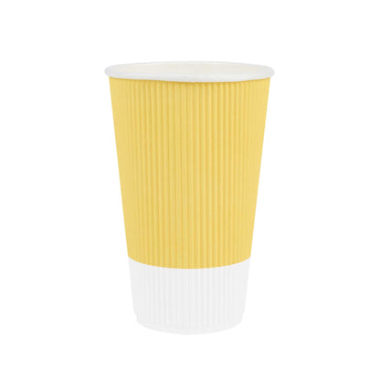 Restpresso 16 oz Light Yellow Paper Coffee Cup - Ripple Wall - 3 1/2" x 3 1/2" x 5 1/2" - 25 count box