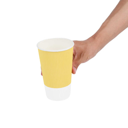 Restpresso 16 oz Light Yellow Paper Coffee Cup - Ripple Wall - 3 1/2" x 3 1/2" x 5 1/2" - 500 count box
