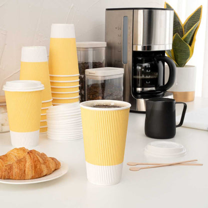 Restpresso 16 oz Light Yellow Paper Coffee Cup - Ripple Wall - 3 1/2" x 3 1/2" x 5 1/2" - 500 count box