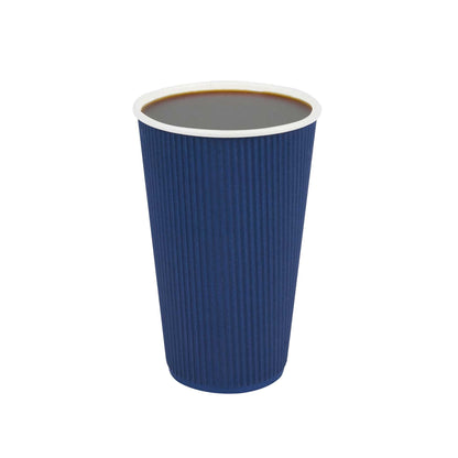 Restpresso 16 oz Midnight Blue Paper Coffee Cup - Ripple Wall - 3 1/2" x 3 1/2" x 5 1/2" - 25 count box