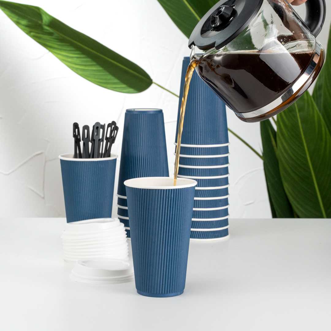 Restpresso 16 oz Midnight Blue Paper Coffee Cup - Ripple Wall - 3 1/2" x 3 1/2" x 5 1/2" - 25 count box