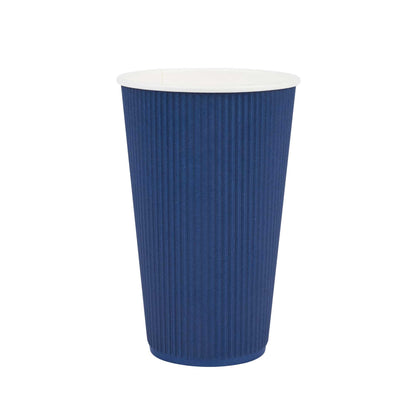 Restpresso 16 oz Midnight Blue Paper Coffee Cup - Ripple Wall - 3 1/2" x 3 1/2" x 5 1/2" - 25 count box