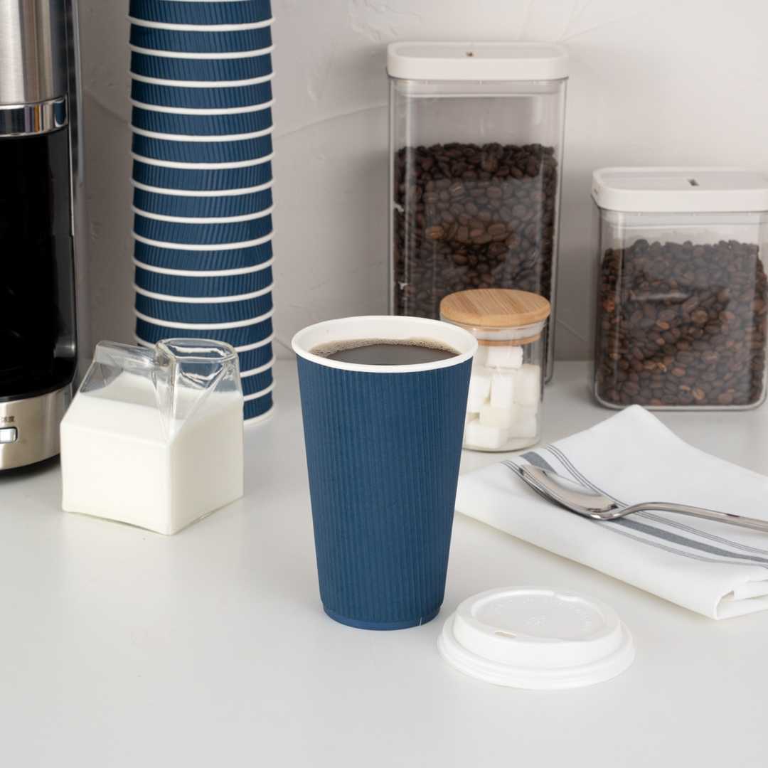 Restpresso 16 oz Midnight Blue Paper Coffee Cup - Ripple Wall - 3 1/2" x 3 1/2" x 5 1/2" - 25 count box