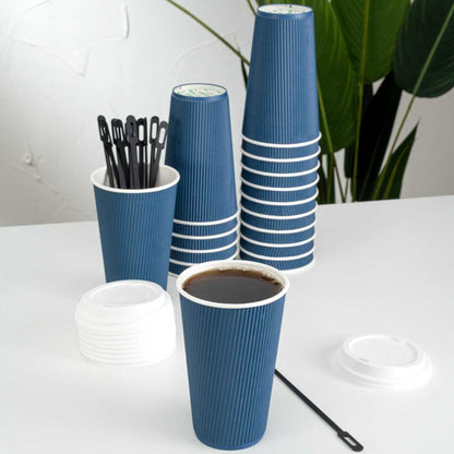 Restpresso 16 oz Midnight Blue Paper Coffee Cup - Ripple Wall - 3 1/2" x 3 1/2" x 5 1/2" - 500 count box