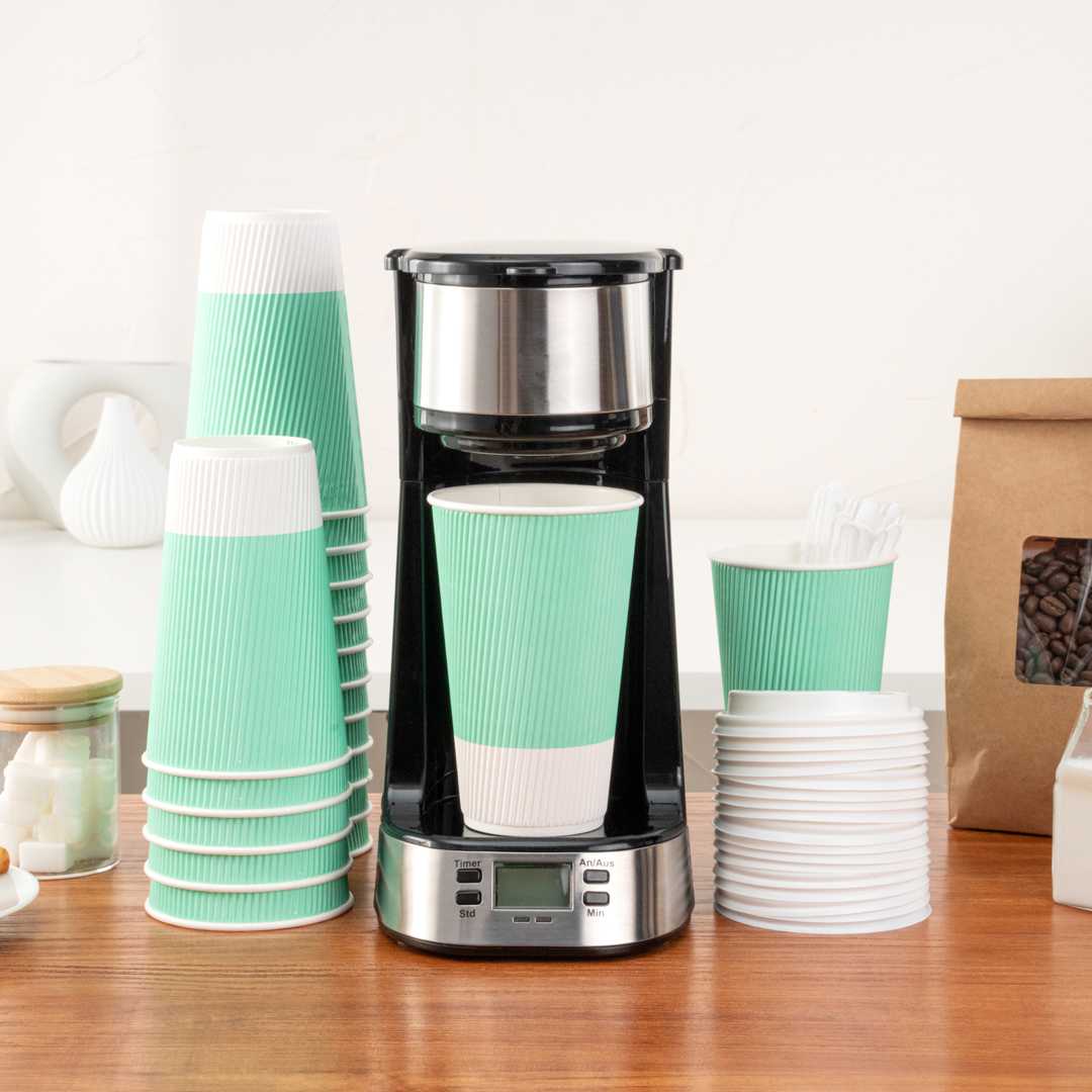 Restpresso 16 oz Light Green Paper Coffee Cup - Ripple Wall - 3 1/2" x 3 1/2" x 5 1/2" - 25 count box