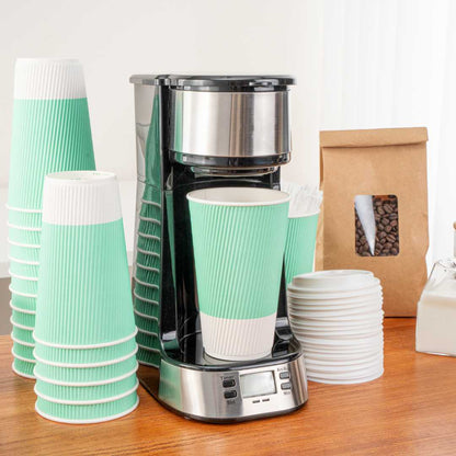 Restpresso 16 oz Light Green Paper Coffee Cup - Ripple Wall - 3 1/2" x 3 1/2" x 5 1/2" - 25 count box