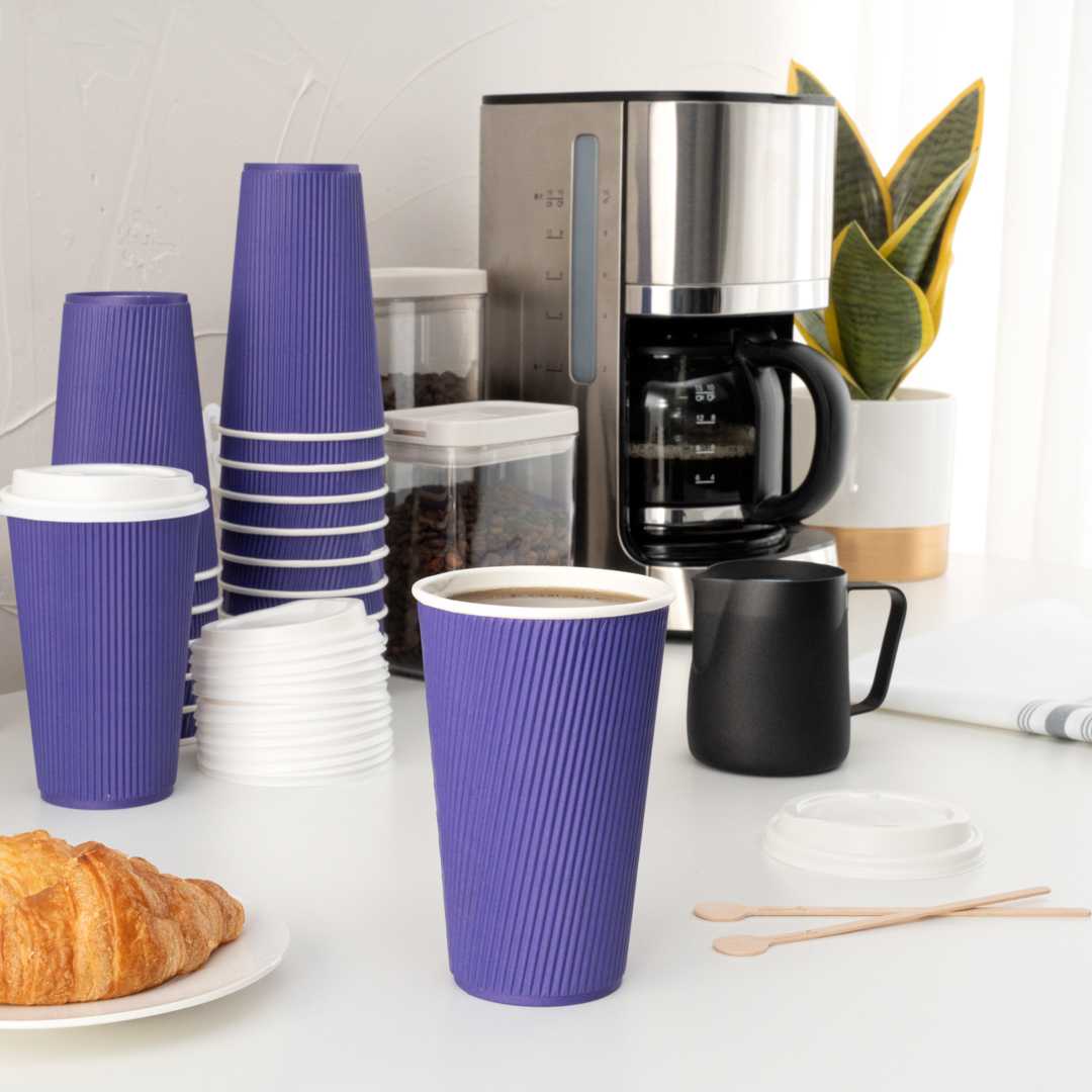 Restpresso 16 oz Royal Purple Paper Coffee Cup - Ripple Wall - 3 1/2" x 3 1/2" x 5 1/2" - 25 count box