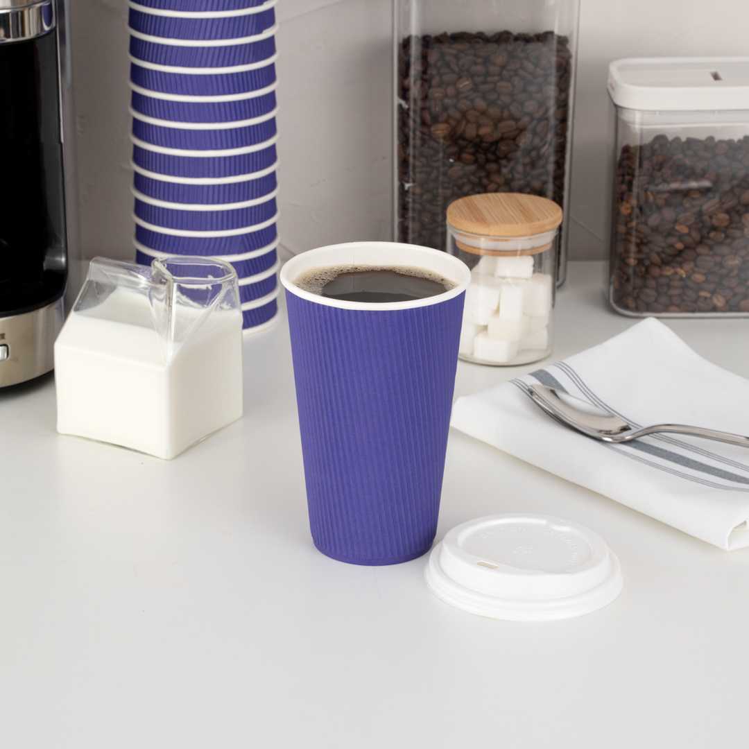 Restpresso 16 oz Royal Purple Paper Coffee Cup - Ripple Wall - 3 1/2" x 3 1/2" x 5 1/2" - 25 count box