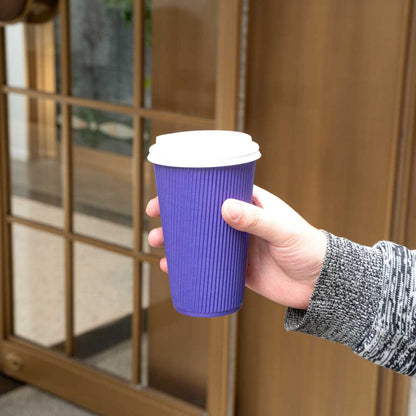 Restpresso 16 oz Royal Purple Paper Coffee Cup - Ripple Wall - 3 1/2" x 3 1/2" x 5 1/2" - 25 count box