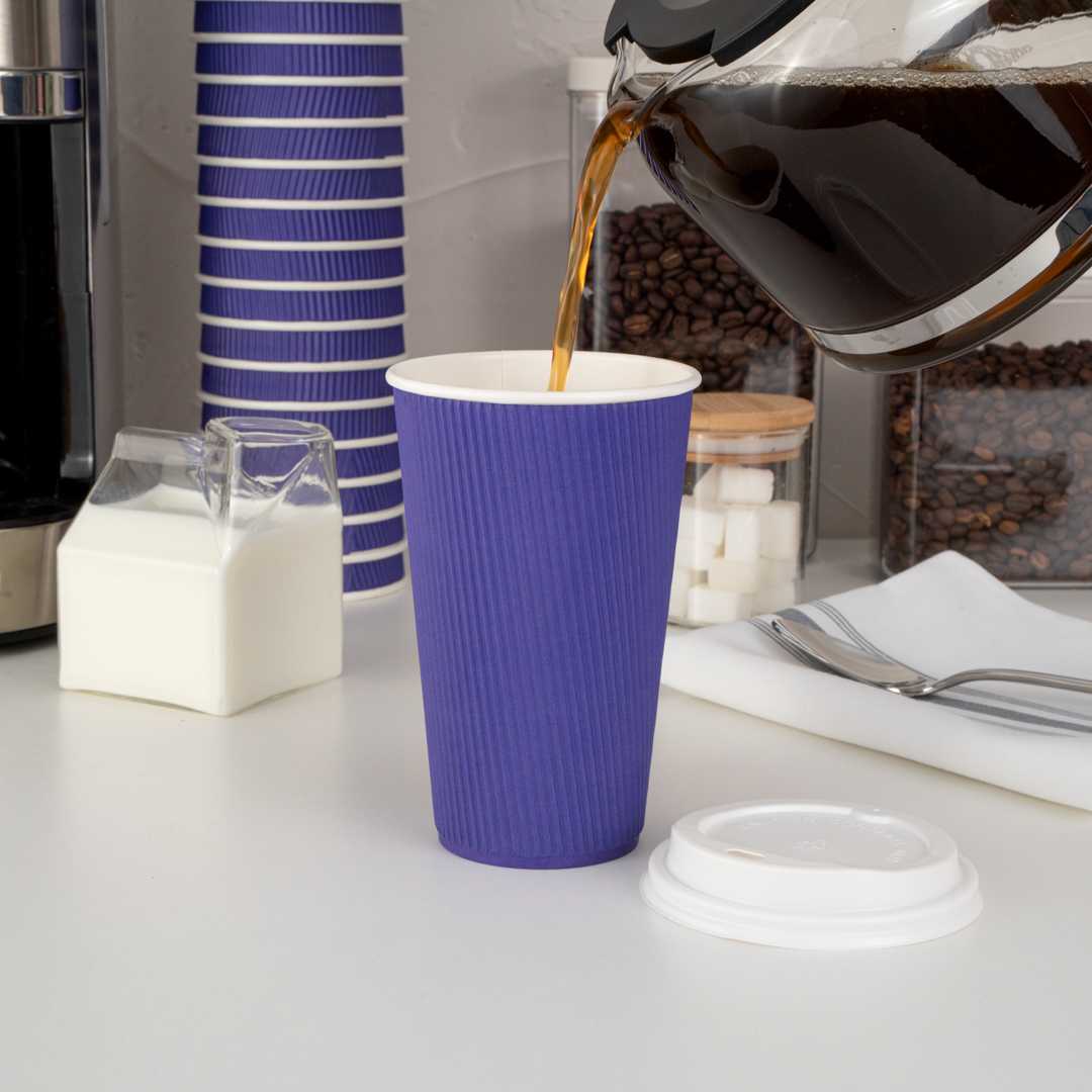 Restpresso 16 oz Royal Purple Paper Coffee Cup - Ripple Wall - 3 1/2" x 3 1/2" x 5 1/2" - 500 count box