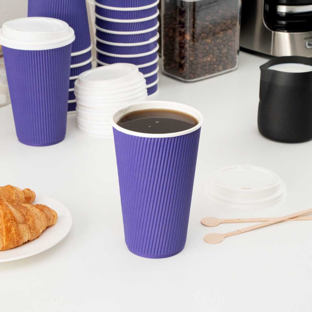 Restpresso 16 oz Royal Purple Paper Coffee Cup - Ripple Wall - 3 1/2" x 3 1/2" x 5 1/2" - 500 count box