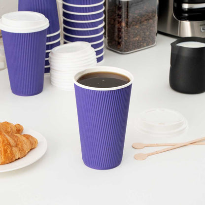 Restpresso 16 oz Royal Purple Paper Coffee Cup - Ripple Wall - 3 1/2" x 3 1/2" x 5 1/2" - 500 count box