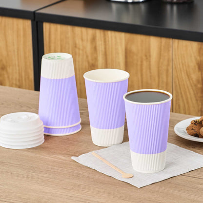 Restpresso 16 oz Light Purple Paper Coffee Cup - Ripple Wall - 3 1/2" x 3 1/2" x 5 1/2" - 25 count box