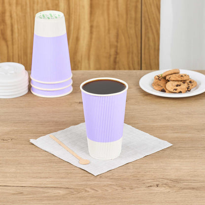 Restpresso 16 oz Light Purple Paper Coffee Cup - Ripple Wall - 3 1/2" x 3 1/2" x 5 1/2" - 25 count box