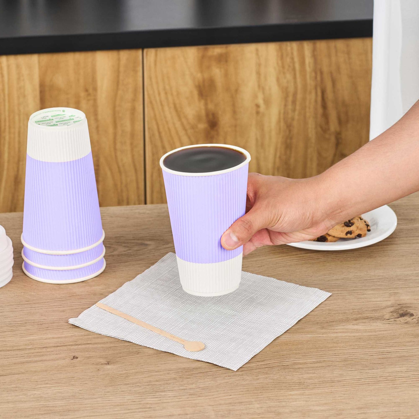 Restpresso 16 oz Light Purple Paper Coffee Cup - Ripple Wall - 3 1/2" x 3 1/2" x 5 1/2" - 500 count box