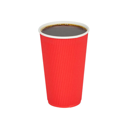 Restpresso 16 oz Red Paper Coffee Cup - Ripple Wall - 3 1/2" x 3 1/2" x 5 1/2" - 25 count box