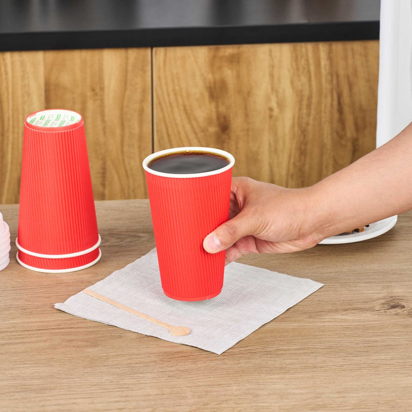 Restpresso 16 oz Red Paper Coffee Cup - Ripple Wall - 3 1/2" x 3 1/2" x 5 1/2" - 25 count box