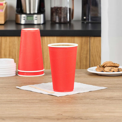 Restpresso 16 oz Red Paper Coffee Cup - Ripple Wall - 3 1/2" x 3 1/2" x 5 1/2" - 25 count box