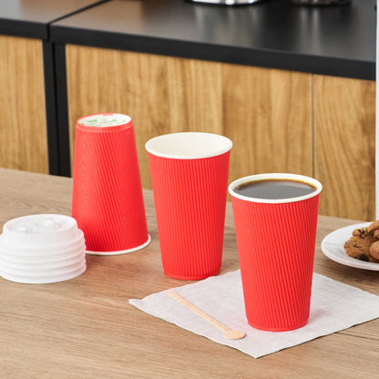 Restpresso 16 oz Red Paper Coffee Cup - Ripple Wall - 3 1/2" x 3 1/2" x 5 1/2" - 500 count box