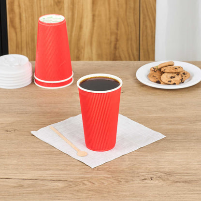 Restpresso 16 oz Red Paper Coffee Cup - Ripple Wall - 3 1/2" x 3 1/2" x 5 1/2" - 500 count box