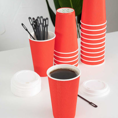 Restpresso 16 oz Red Paper Coffee Cup - Ripple Wall - 3 1/2" x 3 1/2" x 5 1/2" - 500 count box