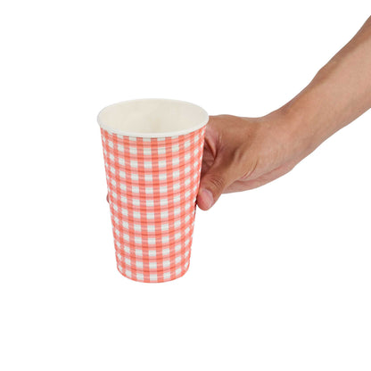 Restpresso 16 oz Picnic Print Paper Coffee Cup - Spiral Wall - 3 1/2" x 3 1/2" x 5 1/2" - 25 count box